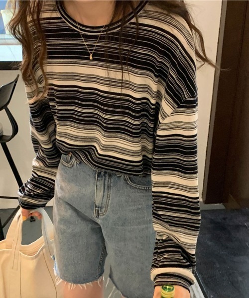 mielu(ミエル)の「マルチボーダーロンT(Tシャツ/カットソー・レディース・ブルー/ブラック/カーキ・LARGE/MEDIUM)」の18枚目の写真