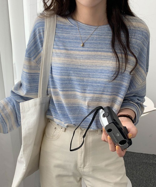 mielu(ミエル)の「マルチボーダーロンT(Tシャツ/カットソー・レディース・ブルー/ブラック/カーキ・LARGE/MEDIUM)」の6枚目の写真
