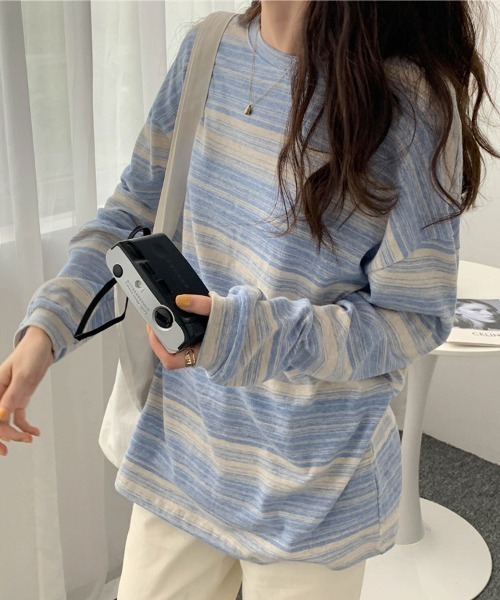 mielu(ミエル)の「マルチボーダーロンT(Tシャツ/カットソー・レディース・ブルー/ブラック/カーキ・LARGE/MEDIUM)」の10枚目の写真