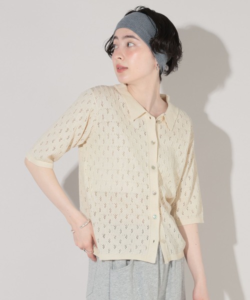 GEORGE'S(ジョージズ)の「スカシアミポロニット(ニット/セーター・レディース・オフホワイト/ブラック系その他/レッド・FREE)」の12枚目の写真