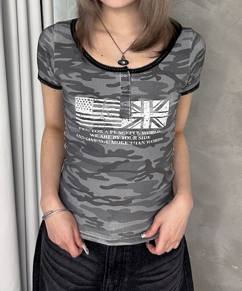sedacle girl(セダクルガール)の「ヘンリーユニオンリブT(Tシャツ/カットソー・レディース・ブラック/カーキ・MEDIUM/SMALL)」の1枚目の写真