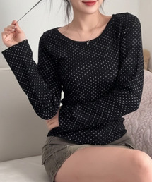 ドット柄 ロングスリーブ Tシャツ