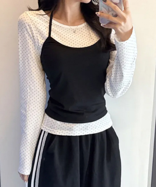 VIVID LADY（ビビッドレディー）の「ドット柄  ロングスリーブ Tシャツ（Tシャツ/カットソー・レディース・アイボリー/クリーム/ブラック・FREE）」の8枚目の写真