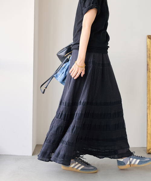 FRAMeWORK（フレームワーク）の「≪追加≫コットンメッシュ切り替えスカート 2（スカート・レディース・ネイビー/ホワイト・38/36）」の2枚目の写真