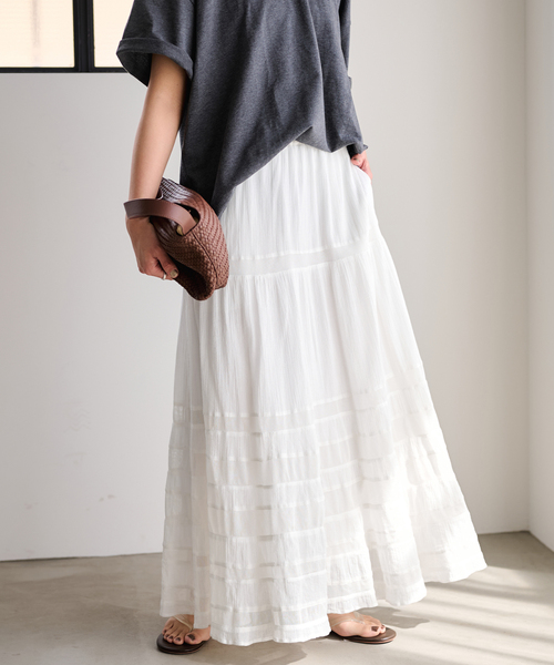 FRAMeWORK（フレームワーク）の「≪追加≫コットンメッシュ切り替えスカート 2（スカート・レディース・ネイビー/ホワイト・38/36）」の8枚目の写真