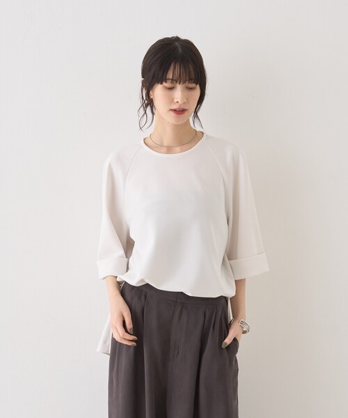 Rouge vif（ルージュヴィフ）の「ダンボールゆったりブラウス/カットソー/半袖/ストレッチ素材（シャツ/ブラウス・レディース・チャコールグレー/オフホワイト・フリー）」の9枚目の写真