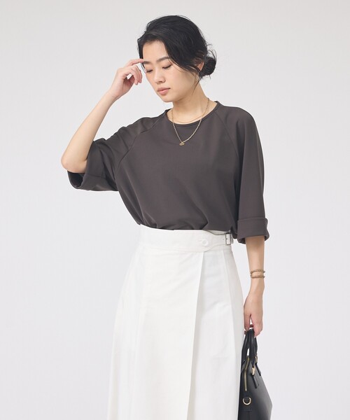 Rouge vif（ルージュヴィフ）の「ダンボールゆったりブラウス/カットソー/半袖/ストレッチ素材（シャツ/ブラウス・レディース・チャコールグレー/オフホワイト・フリー）」の5枚目の写真