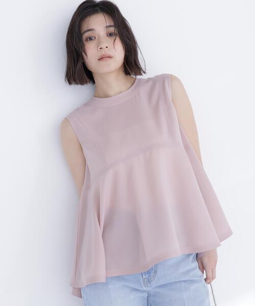 NATURAL BEAUTY BASIC（ナチュラルビューティーベーシック）の「ジョーゼットペプラムブラウス（シャツ/ブラウス・レディース・ネイビー/ベージュ/ブルー・ﾌﾘ-）」の2枚目の写真