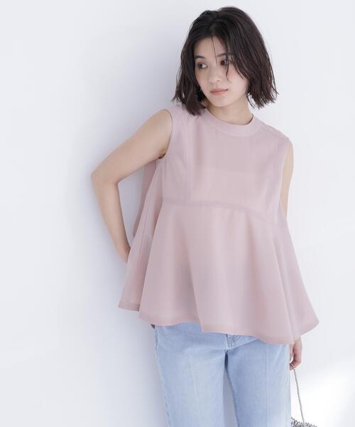 NATURAL BEAUTY BASIC（ナチュラルビューティーベーシック）の「ジョーゼットペプラムブラウス（シャツ/ブラウス・レディース・ネイビー/ベージュ/ブルー・ﾌﾘ-）」の21枚目の写真