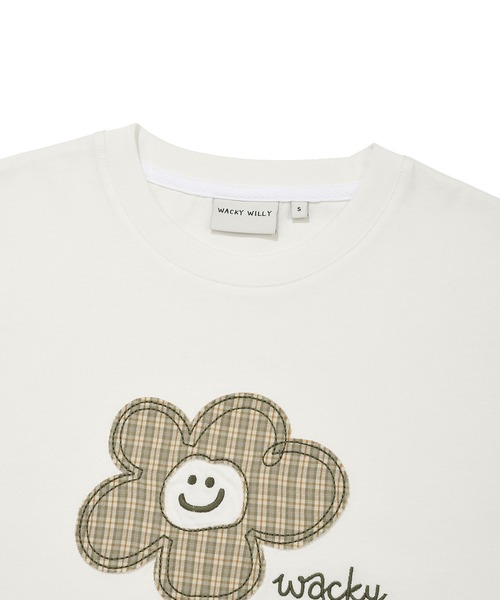 Wacky WiLLy(ワッキーウィリー)の「WOMEN'S CHECK LILY SEMI CROP SHORT SLEEVE T-SHIRT(Tシャツ/カットソー・レディース・ホワイト/ネイビー/オートミール・SMALL/MEDIUM)」の6枚目の写真