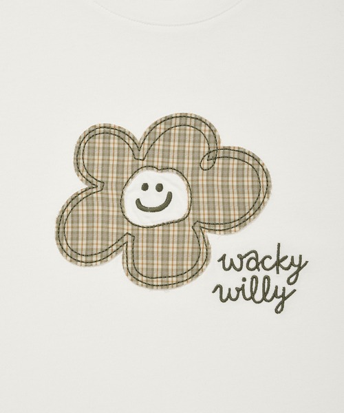Wacky WiLLy(ワッキーウィリー)の「WOMEN'S CHECK LILY SEMI CROP SHORT SLEEVE T-SHIRT(Tシャツ/カットソー・レディース・ホワイト/ネイビー/オートミール・SMALL/MEDIUM)」の7枚目の写真