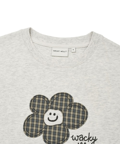 Wacky WiLLy(ワッキーウィリー)の「WOMEN'S CHECK LILY SEMI CROP SHORT SLEEVE T-SHIRT(Tシャツ/カットソー・レディース・ホワイト/ネイビー/オートミール・SMALL/MEDIUM)」の12枚目の写真