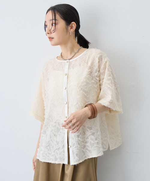 anyfee(エニフィー)の「【anyfee/大きいサイズ】ニュアンス柄シアージャガードブラウス(2026SS)(シャツ/ブラウス・レディース・アイボリー/ブラック・LL/3L/4L/5L)」の8枚目の写真