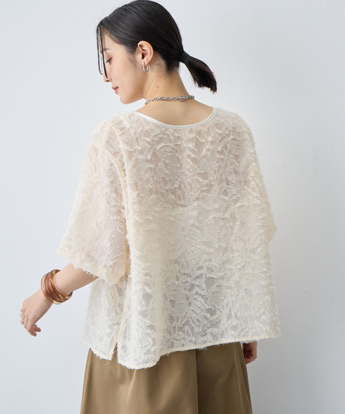 anyfee(エニフィー)の「【anyfee/大きいサイズ】ニュアンス柄シアージャガードブラウス(2026SS)(シャツ/ブラウス・レディース・アイボリー/ブラック・LL/3L/4L/5L)」の6枚目の写真