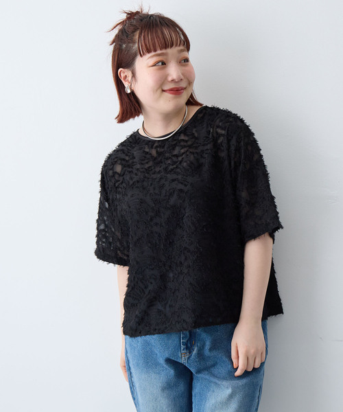 anyfee(エニフィー)の「【anyfee/大きいサイズ】ニュアンス柄シアージャガードブラウス(2026SS)(シャツ/ブラウス・レディース・アイボリー/ブラック・LL/3L/4L/5L)」の13枚目の写真