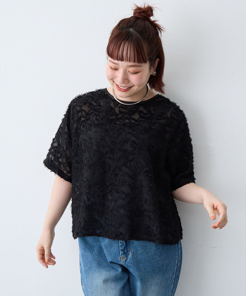 anyfee(エニフィー)の「【anyfee/大きいサイズ】ニュアンス柄シアージャガードブラウス(2026SS)(シャツ/ブラウス・レディース・アイボリー/ブラック・LL/3L/4L/5L)」の12枚目の写真