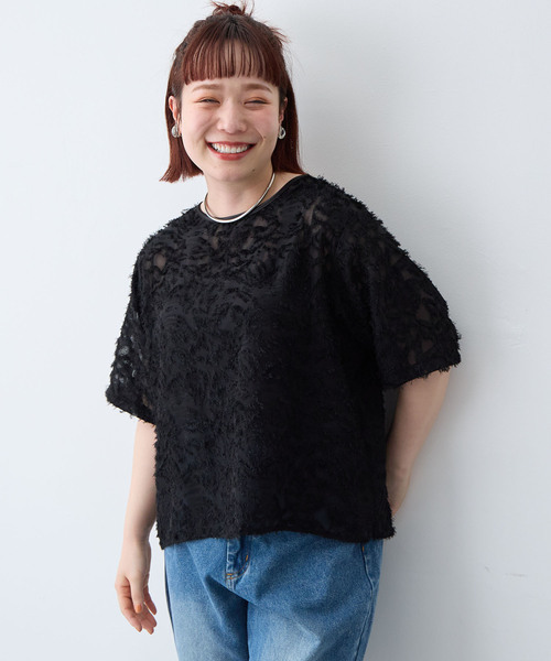 anyfee(エニフィー)の「【anyfee/大きいサイズ】ニュアンス柄シアージャガードブラウス(2026SS)(シャツ/ブラウス・レディース・アイボリー/ブラック・LL/3L/4L/5L)」の11枚目の写真