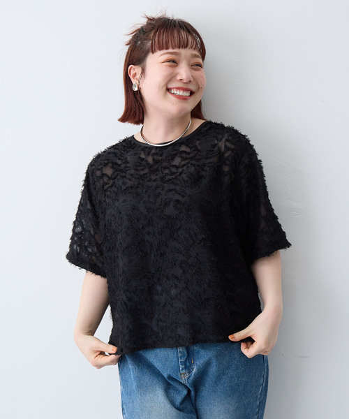anyfee(エニフィー)の「【anyfee/大きいサイズ】ニュアンス柄シアージャガードブラウス(2026SS)(シャツ/ブラウス・レディース・アイボリー/ブラック・LL/3L/4L/5L)」の10枚目の写真