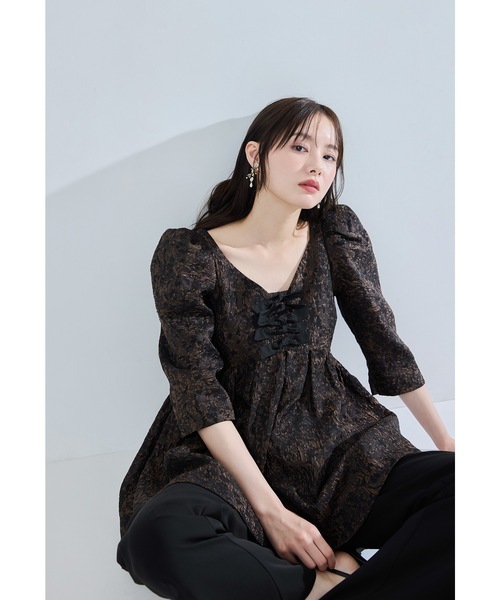 12000→9800円【一回着用】Msize /セットアップ/お呼ばれドレス セール】エッジリボンセットアップドレス 2点セット セパレート パンツ