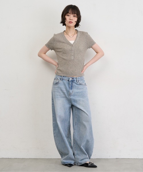 NUJOH(ヌゾ)の「Henley Rib Knit Top / ヘンリーリブニットトップス(ニット/セーター・レディース・グレー/ライトベージュ/アイボリー/ライトブルー・FREE)」の12枚目の写真