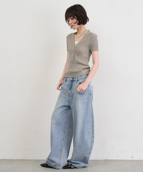 NUJOH(ヌゾ)の「Henley Rib Knit Top / ヘンリーリブニットトップス(ニット/セーター・レディース・グレー/ライトベージュ/アイボリー/ライトブルー・FREE)」の13枚目の写真