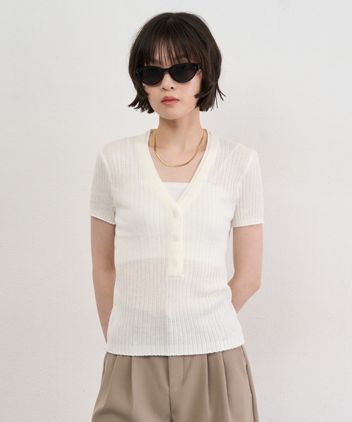 NUJOH(ヌゾ)の「Henley Rib Knit Top / ヘンリーリブニットトップス(ニット/セーター・レディース・グレー/ライトベージュ/アイボリー/ライトブルー・FREE)」の15枚目の写真