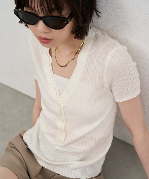 NUJOH(ヌゾ)の「Henley Rib Knit Top / ヘンリーリブニットトップス(ニット/セーター・レディース・グレー/ライトベージュ/アイボリー/ライトブルー・FREE)」の18枚目の写真