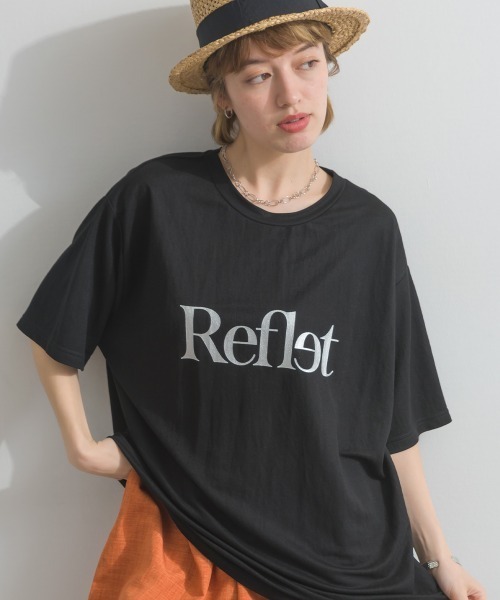 冷感鹿の子　英字箔プリントTシャツ
