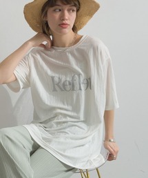 冷感鹿の子　英字箔プリントTシャツ