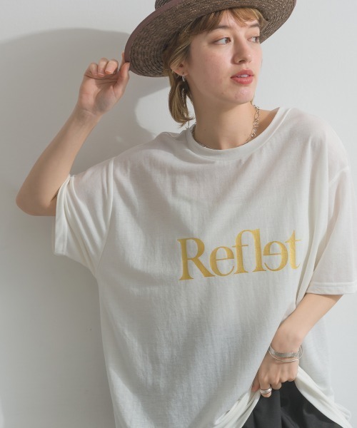 冷感鹿の子　英字箔プリントTシャツ