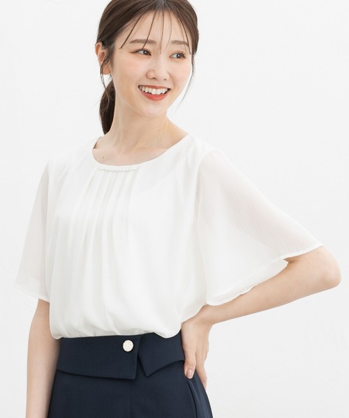 Honeys（ハニーズ）の「【接触冷感】ひんやり裏地ブラウス（シャツ/ブラウス・レディース・イエロー/グレイッシュベージュ/グリーン/アイボリー/ネイビー・3L/L/LL/M/S）」の9枚目の写真