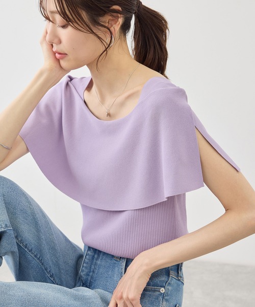 ROPE' PICNIC(ロペピクニック)の「八方映えニット ケープニットプルオーバー/UVカット・イージーケア(ニット/セーター・レディース・ブラック/ブラウン/オフホワイト/グリーン/ラベンダー・FREE)」の5枚目の写真