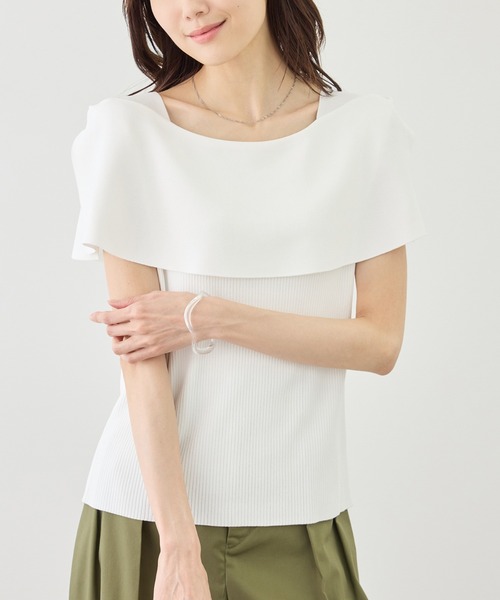 ROPE' PICNIC(ロペピクニック)の「八方映えニット ケープニットプルオーバー/UVカット・イージーケア(ニット/セーター・レディース・ブラック/ブラウン/オフホワイト/グリーン/ラベンダー・FREE)」の2枚目の写真