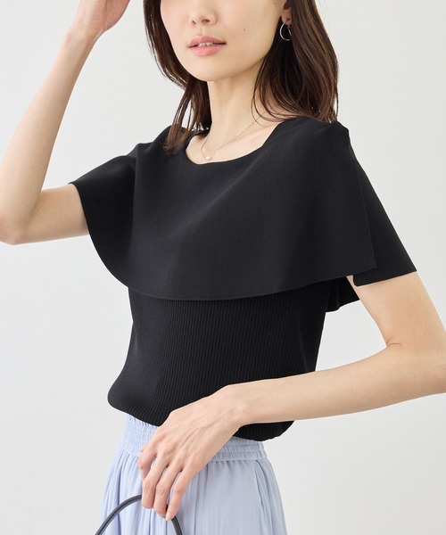 ROPE' PICNIC(ロペピクニック)の「八方映えニット ケープニットプルオーバー/UVカット・イージーケア(ニット/セーター・レディース・ブラック/ブラウン/オフホワイト/グリーン/ラベンダー・FREE)」の3枚目の写真