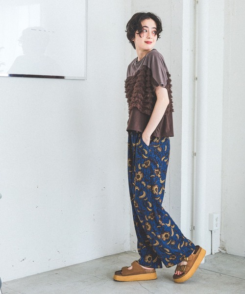 niko and...（ニコアンド）の「イコクプリントゆるっとパンツ（その他パンツ・レディース・ライトブルー/ネイビー/オフホワイト/ブルー・FREE）」の7枚目の写真