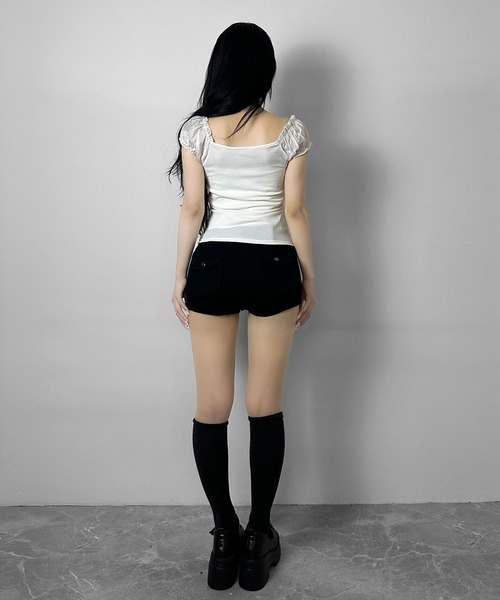 FOLLOWIN(フォロウィン)の「【3color 】シアーパフ袖リボントップス(Tシャツ/カットソー・レディース・ベージュ/ホワイト/グレー・FREE)」の12枚目の写真