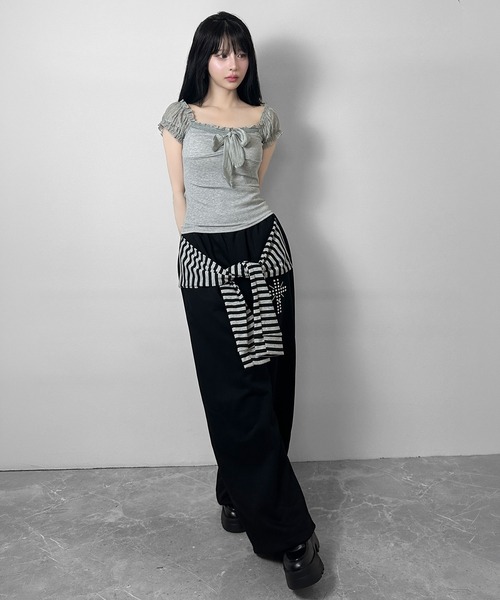 FOLLOWIN(フォロウィン)の「【3color 】シアーパフ袖リボントップス(Tシャツ/カットソー・レディース・ベージュ/ホワイト/グレー・FREE)」の18枚目の写真