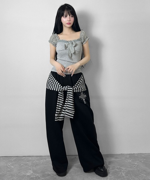 FOLLOWIN(フォロウィン)の「【3color 】シアーパフ袖リボントップス(Tシャツ/カットソー・レディース・ベージュ/ホワイト/グレー・FREE)」の20枚目の写真