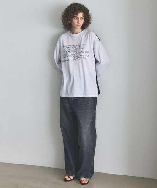 Curensology(カレンソロジー)の「Curensology(カレンソロジー)/【UNIVERSAL OVERALL】別注シアーロングスリーブTシャツ(Tシャツ/カットソー・レディース・ライトベージュ/ブラック・FREE)」の5枚目の写真