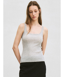 lace-trim sleeveless knit top (grey)
