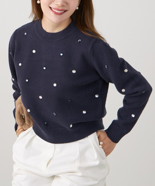 Liala×PG(リアラバイピージー)の「ビジュー付き ニット 長袖 Liala×PG(ニット/セーター・レディース・ネイビー・S)」の6枚目の写真