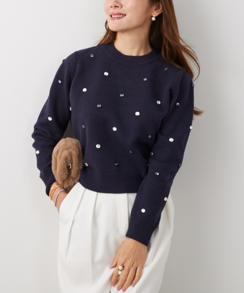 Liala×PG(リアラバイピージー)の「ビジュー付き ニット 長袖 Liala×PG(ニット/セーター・レディース・ネイビー・S)」の5枚目の写真