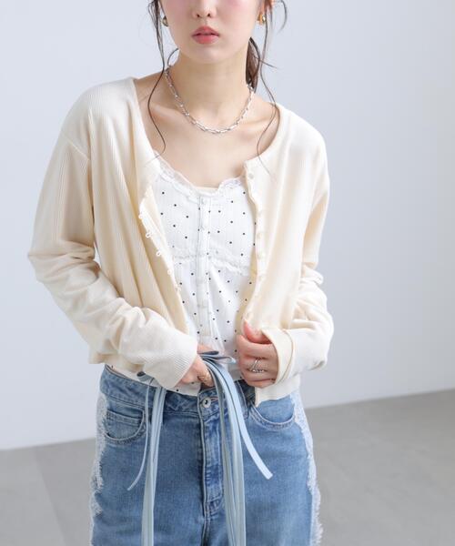 FREE'S MART(フリーズマート)の「◆ベロアリブカーディガン(Tシャツ/カットソー・レディース・ホワイト/ブラウン/ピンク・FREE)」の14枚目の写真