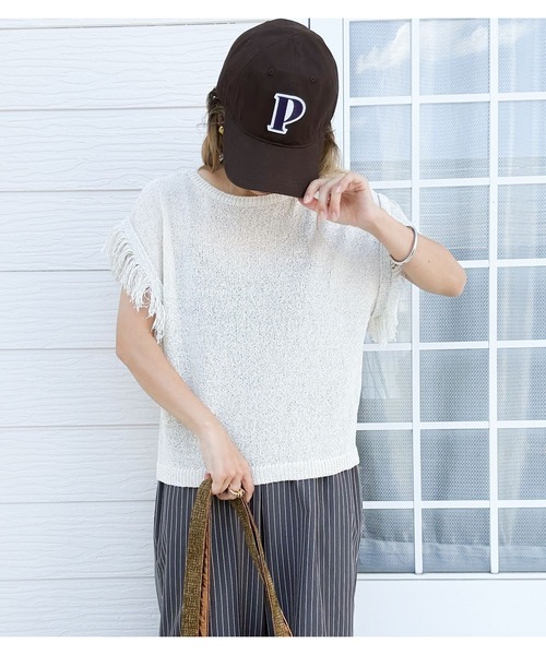 Q(キュー)の「フリンジスリーブニット(ニット/セーター・レディース・アイボリー/ブラック・MEDIUM)」の9枚目の写真