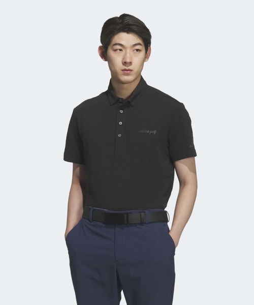 adidas(アディダス)の「シアサッカー半袖ポロ【adidas Golf/アディダスゴルフ】(ポロシャツ・メンズ・ブラック・X-LARGE/SMALL/XX-LARGE/3XL/MEDIUM/LARGE)」の1枚目の写真
