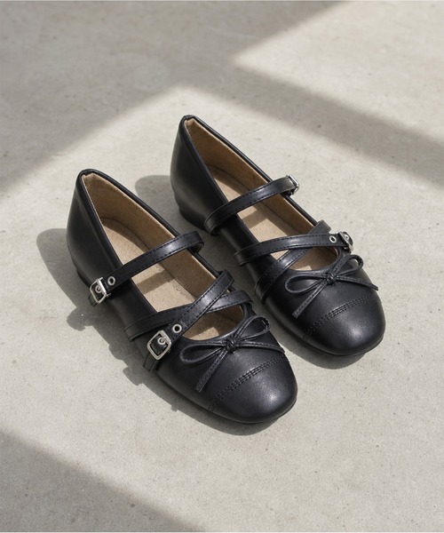 shoes365（シューズスリーシックスファイヴ）の「SHOES 365　クロスストラップバレエシューズ リボン付き スクエアトゥ メリージェーン フラットパンプス（パンプス・レディース・ブラック/レオパード・23.5cm/24.0cm/24.5cm/23.0cm）」の9枚目の写真