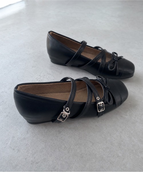 shoes365（シューズスリーシックスファイヴ）の「SHOES 365　クロスストラップバレエシューズ リボン付き スクエアトゥ メリージェーン フラットパンプス（パンプス・レディース・ブラック/レオパード・23.5cm/24.0cm/24.5cm/23.0cm）」の20枚目の写真