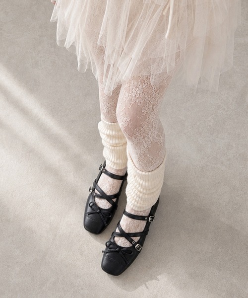 shoes365（シューズスリーシックスファイヴ）の「SHOES 365　クロスストラップバレエシューズ リボン付き スクエアトゥ メリージェーン フラットパンプス（パンプス・レディース・ブラック/レオパード・23.5cm/24.0cm/24.5cm/23.0cm）」の3枚目の写真
