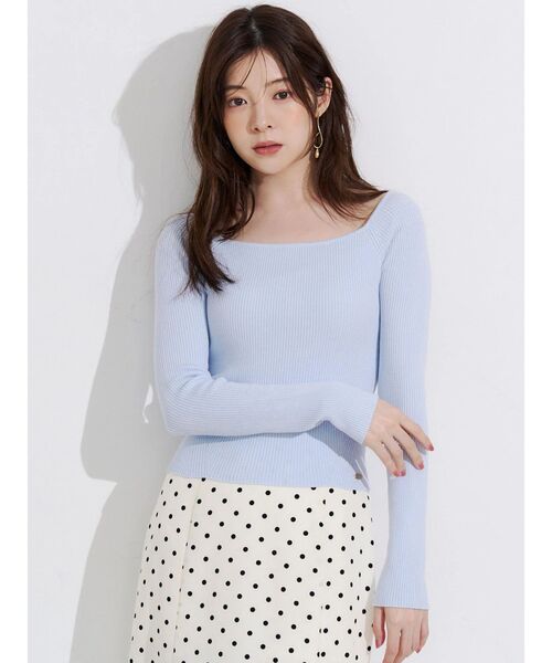 MERCURYDUO(マーキュリーデュオ)の「2wayオフショルリブニット(ニット/セーター・レディース・ライトグレー/ライトブルー/レッド/ブラック/オフホワイト・FREE)」の4枚目の写真
