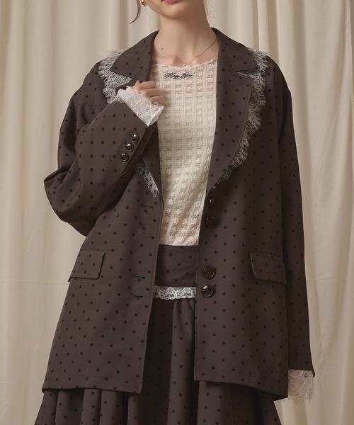hazyl(ヘイジル)の「lace tailored jacket / レーステーラードジャケット(テーラードジャケット・レディース・グレー/キャメル/ブラウン・フリー)」の2枚目の写真